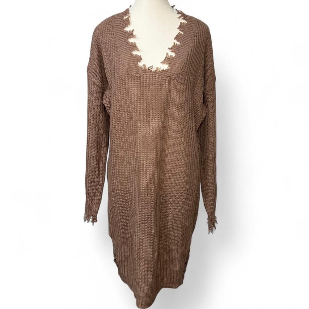 Say What? Brown Distressed Knit dress Sweater‎ 3x